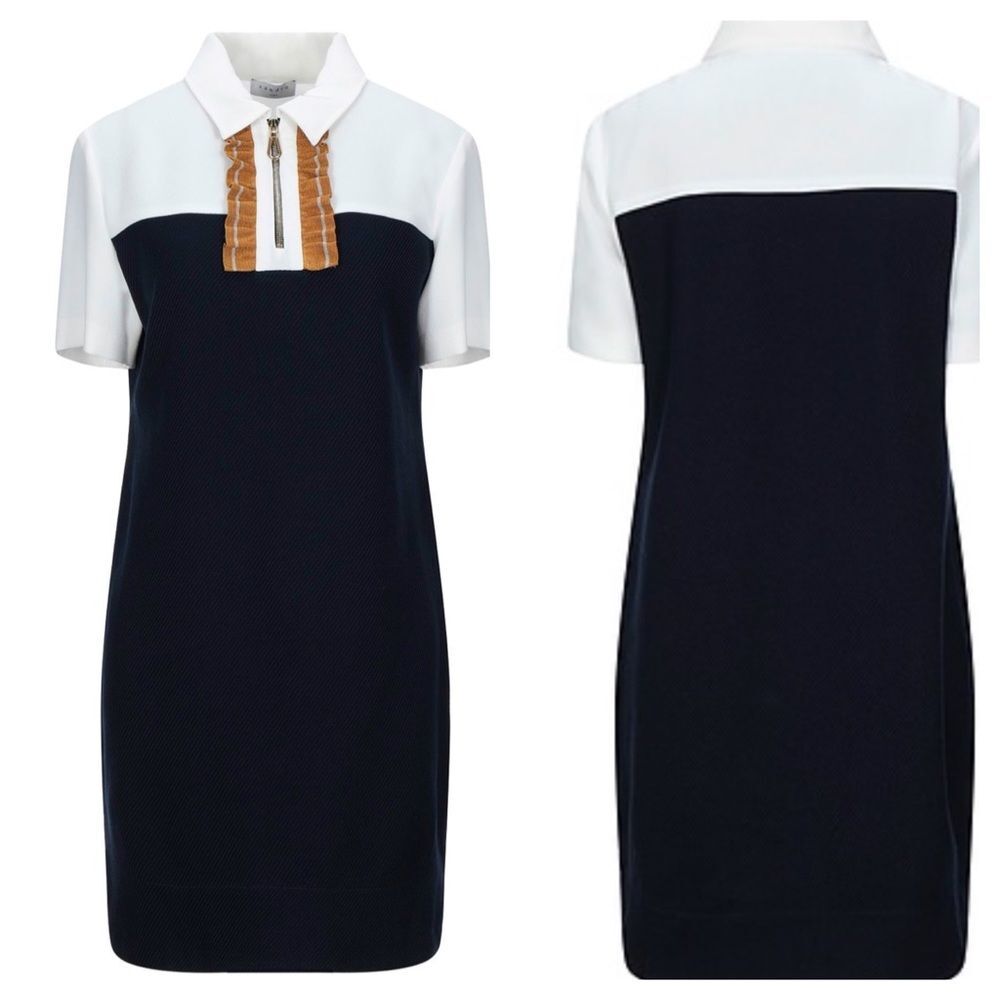 New Sandro Paris Anne Shirt Dress Marine Blue Size 10 Large L